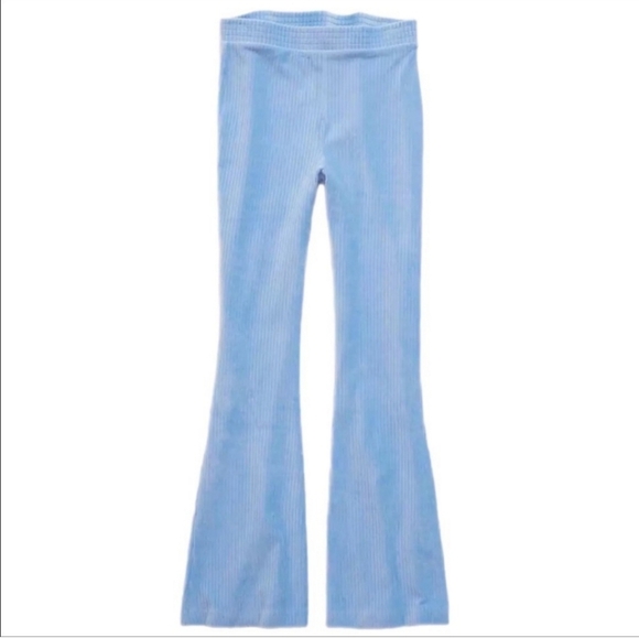 NWT! Aerie, Groove-On Velour High Waisted Flare Pants, Light Blue, Size Small - Picture 1 of 9